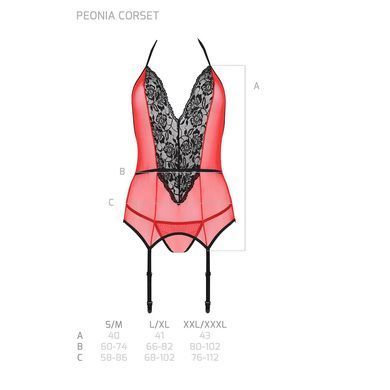Корсет з пажами для панчіх Passion PEONIA CORSET XXL/XXXL red стрінги &mdash; купити в інтим-бутику EroticToys