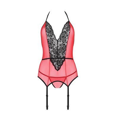 Корсет з пажами для панчіх Passion PEONIA CORSET XXL/XXXL red стрінги &mdash; купити в інтим-бутику EroticToys