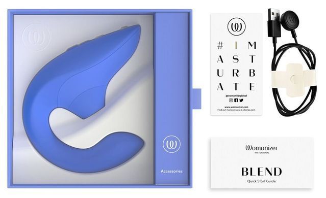 Вагінально-кліторальний стимулятор Womanizer Blend Vibrant Blue, вібрація + вакуум, 2 мотори &mdash; купити в інтим-бутику EroticToys