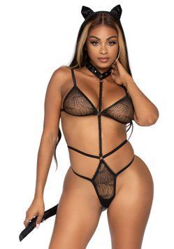 Еротичний костюм кішки Leg Avenue Roleplay Sex Kitten One size Black, боді, вушка, чокер &mdash; купити в інтим-бутику EroticToys