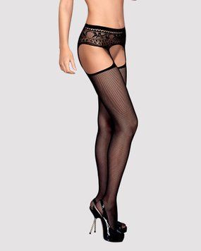 Сітчасті панчохи-стокінги з мереживним поясом Obsessive Garter stockings S307 S/M/L, чорні, імітація &mdash; купити в інтим-бутику EroticToys