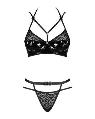 Еротичний комплект під латекс зі стрепами Obsessive Bagirela 2-pcs set L/XL, чорний, під леопард, бю &mdash; купити в інтим-бутику EroticToys
