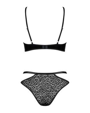 Еротичний комплект під латекс зі стрепами Obsessive Bagirela 2-pcs set L/XL, чорний, під леопард, бю &mdash; купити в інтим-бутику EroticToys