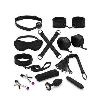 Набір Liebe Seele Black Lace and Neoprene 11pcs Bondage Kit, анальна пробка з кристалом, віброкуля &mdash; купити в інтим-бутику EroticToys