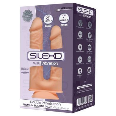 Фалоімітатор подвійний з вібрацією SilexD Double Gusto Flesh Motor (Model 1 size 8" & 7"), двошарови &mdash; купити в інтим-бутику EroticToys