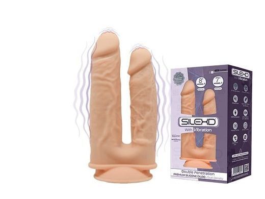 Фалоімітатор подвійний з вібрацією SilexD Double Gusto Flesh Motor (Model 1 size 8" & 7"), двошарови &mdash; купити в інтим-бутику EroticToys