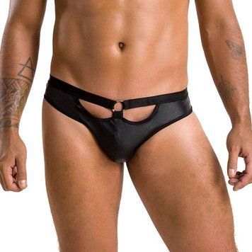 Чоловічі сліпи з вирізами Passion 041 SLIP JOE S/M, Black екошкіра, відкриті сідниці &mdash; купити в інтим-бутику EroticToys