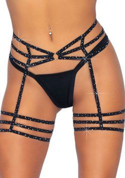 (SALE) Leg Avenue Rhinestone garter strapps OS Black &mdash; купити в інтим-бутику EroticToys