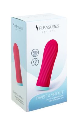 Віброкуля S Pleasures Bullets Twist & Shout Cerise, яскраво-рожева, ребриста поверхня, 10 режимів &mdash; купити в інтим-бутику EroticToys