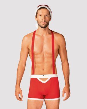 Чоловічий еротичний костюм Санта-Клауса Obsessive Mr Claus L/XL, боксери на підтяжках, шапочка з пом &mdash; купити в інтим-бутику EroticToys