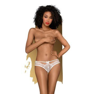 Трусики-бразиліана Penthouse Adore Me M/L White, квіткове мереживо, з тонкими ремінцями та бантиками &mdash; купити в інтим-бутику EroticToys