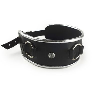 Ошейник из натуральной кожи со стразами и кольцом Art of Sex - Collar Ring &mdash; купити в інтим-бутику EroticToys