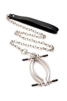 Затискач для статевих губ Master Series: Pussy Tugger Adjustable Vagina Clamp with Chain &mdash; купити в інтим-бутику EroticToys