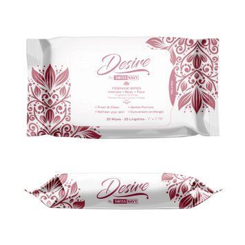 Жіночі очищувальні серветки для тіла та обличчя Desire by Swiss Navy Feminine Wipes 25 шт &mdash; купити в інтим-бутику EroticToys