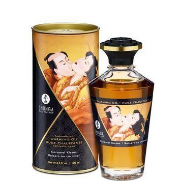 Розігрівальна олія Shunga Aphrodisiac Warming Oil &ndash; Caramel Kisses (100 мл) без цукру, смачна &mdash; купити в інтим-бутику EroticToys