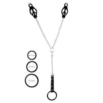 Затискач для сосків Art of Sex - Nipple Clamps for Men Black clover з ерекційними кільцями &mdash; купити в інтим-бутику EroticToys