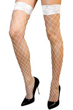 Панчохи в крупну сітку Anne De Ales ERICA T2 White &mdash; купити в інтим-бутику EroticToys