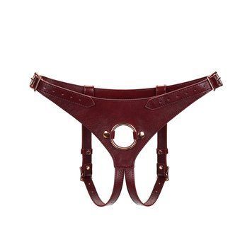 Шкіряні трусики для страпона Liebe Seele Wine Red Strap on Harness, універсальний розмір &mdash; купити в інтим-бутику EroticToys