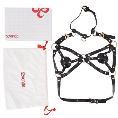 Портупея на грудь LOCKINK SEVANDA Queen Chest Harness with Removable Bra, чорна, зі знімними пестис &mdash; купити в інтим-бутику EroticToys