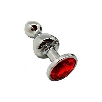 Металева анальна пробка Wooomy Lollypop Double Ball Metal Plug Red M, діаметр 3,1 см, довжина 9,4 см &mdash; купити в інтим-бутику EroticToys