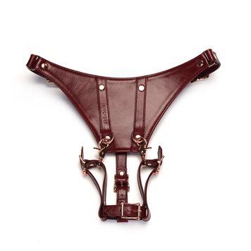 Шкіряні трусики для вібратора Liebe Seele Wine Red Forced Orgasm Strop, повністю регульовані &mdash; купити в інтим-бутику EroticToys