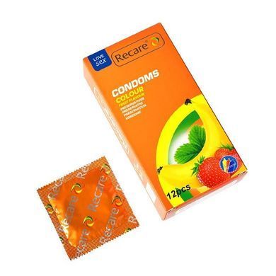 Презервативи Recare Color Fruit Flavour Condoms 12 шт, аромати: м'ята, банан, полуниця &mdash; купити в інтим-бутику EroticToys