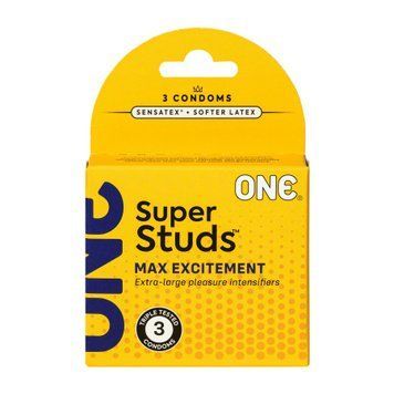 Презервативи ONE Super Studs, 3 шт, з точковим рельєфом, зі змазкою, паковання &mdash; картонна коробка &mdash; купити в інтим-бутику EroticToys