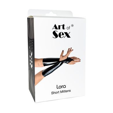 Вінілові мітенки Art of Sex - Lora короткі, размер L, колір чорний з ефектом голограми &mdash; купити в інтим-бутику EroticToys