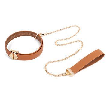 Нашийник з повідцем LOCKINK Tied Collar with Leash Set, коричневий, ланцюг зі шкіряною петлею та карабіном &mdash; купити в інтим-бутику EroticToys