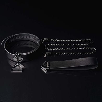 Нашийник з повідцем LOCKINK Tied Collar with Leash Set, чорний, ланцюг зі шкіряною петлею та карабіном &mdash; купити в інтим-бутику EroticToys