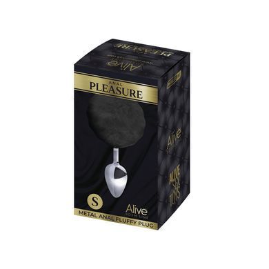 Металева анальна пробка Кролячий хвостик Alive Fluffy Plug S Black, діаметр 2,8 см &mdash; купити в інтим-бутику EroticToys