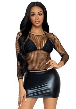 Сітчастий топ Leg Avenue Long Sleeves T-Shiets Black, One Size &mdash; купити в інтим-бутику EroticToys