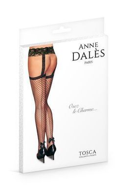 Панчохи з поясом Anne De Ales TOSCA T3 Black, середня сіточка, ззаду стрілки, мереживний пояс &mdash; купити в інтим-бутику EroticToys