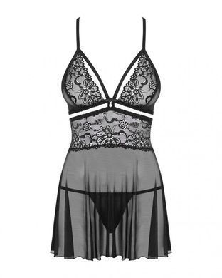 Еротичний мереживний комплект із сіточкою Obsessive 838-BAB-1babydoll & thong black S/M &mdash; купити в інтим-бутику EroticToys