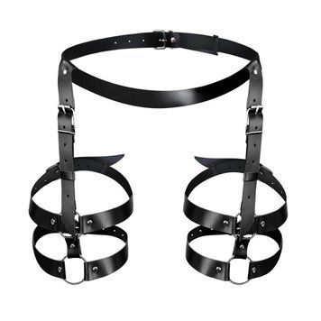 Шкіряні гартери Art of Sex - Melani Leather garters, Чорні L-2XL &mdash; купити в інтим-бутику EroticToys