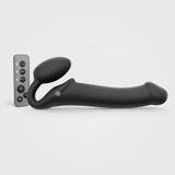 Замовити анонімно: Безремінний страпон з вібрацією Strap-On-Me Vibrating Black L, діаметр 3,7см, пульт ДК, регульований