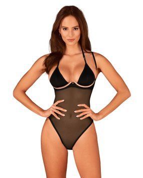 Прозоре боді Obsessive Selinne teddy M/L Black, дрібна сітка, подвійні бретелі &mdash; купити в інтим-бутику EroticToys