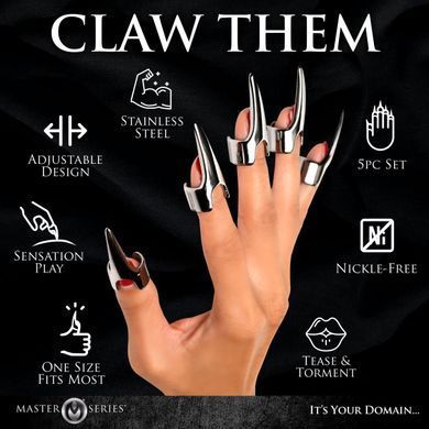 Набір кілець з кігтями Master Series Five-Piece Sensation Claw Rings - Silver &mdash; купити в інтим-бутику EroticToys