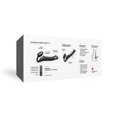 Безремінний страпон з вібрацією Strap-On-Me Vibrating Black L, діаметр 3,7см, пульт ДК, регульований &mdash; купити в інтим-бутику EroticToys