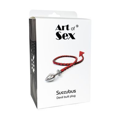 Металева анальна пробка M з диявольським хвостом Art of Sex - Succubus, екошкіра, чорний &mdash; купити в інтим-бутику EroticToys
