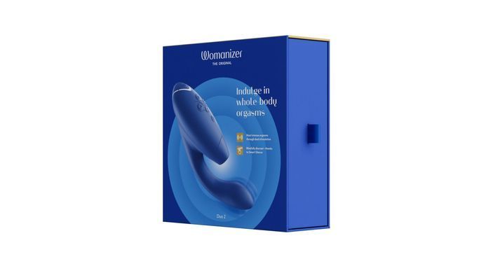 Подвійний вакуумний кліторальний стимулятор Womanizer Duo 2 - Blueberry, незалежні мотори &mdash; купити в інтим-бутику EroticToys