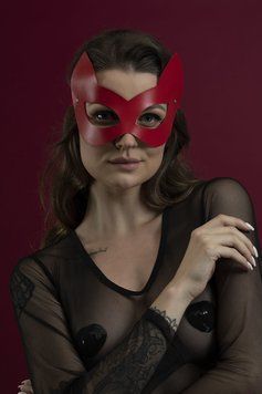 Маска кішечки Feral Feelings - Kitten Mask, натуральна шкіра, червона &mdash; купити в інтим-бутику EroticToys