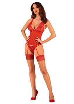 Прозорий корсет Obsessive Lacelove corset XL/2XL Red, мереживо, підв&rsquo;язки для панчіх &mdash; купити в інтим-бутику EroticToys