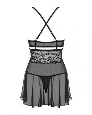 Еротичний мереживний комплект із сіточкою Obsessive 838-BAB-1 babydoll & thong black L/XL, чорний, п &mdash; купити в інтим-бутику EroticToys