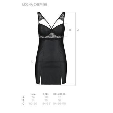 Бебі-дол з еко-шкіри та мережива Passion LOONA CHEMISE L/XL, black &mdash; купити в інтим-бутику EroticToys