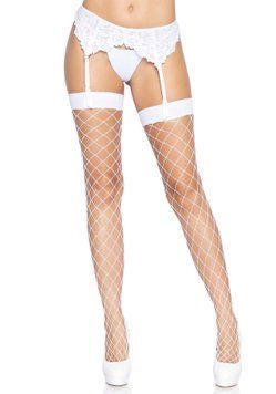 Панчохи у велику сітку Leg Avenue Fence Net Thigh Highs White, one size &mdash; купити в інтим-бутику EroticToys