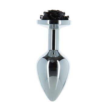 Металева анальна пробка Lux Active з трояндою - Rose Anal Plug - Black, віброкуля в подарунок &mdash; купити в інтим-бутику EroticToys