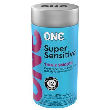 Презервативи ONE Super Sensitive, 12 шт, гладенькі, з додатковою змазкою, паковання-тубус &mdash; купити в інтим-бутику EroticToys