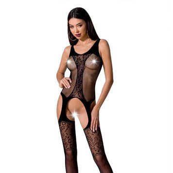 Бодістокінг з імітацією панчіх і ажурною вставкою Passion BS072 black &mdash; купити в інтим-бутику EroticToys