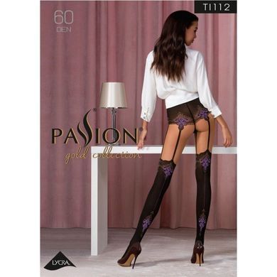 Колготки з ефектом панчох на підв'язках Passion TI112 3/4 (60/20 den), nero-violet &mdash; купити в інтим-бутику EroticToys